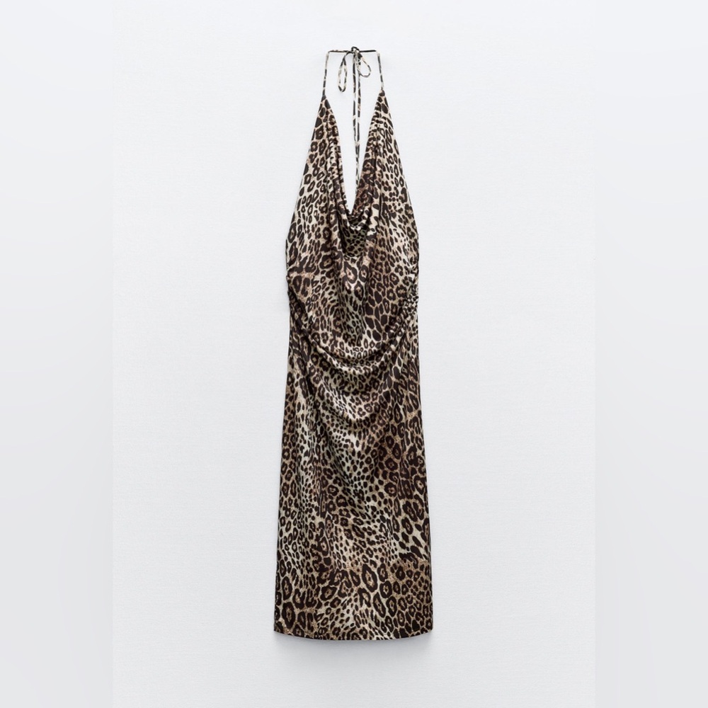 NWT Zara Animal Leopard Print Drape Modi Dress M L - Picture 2 of 14